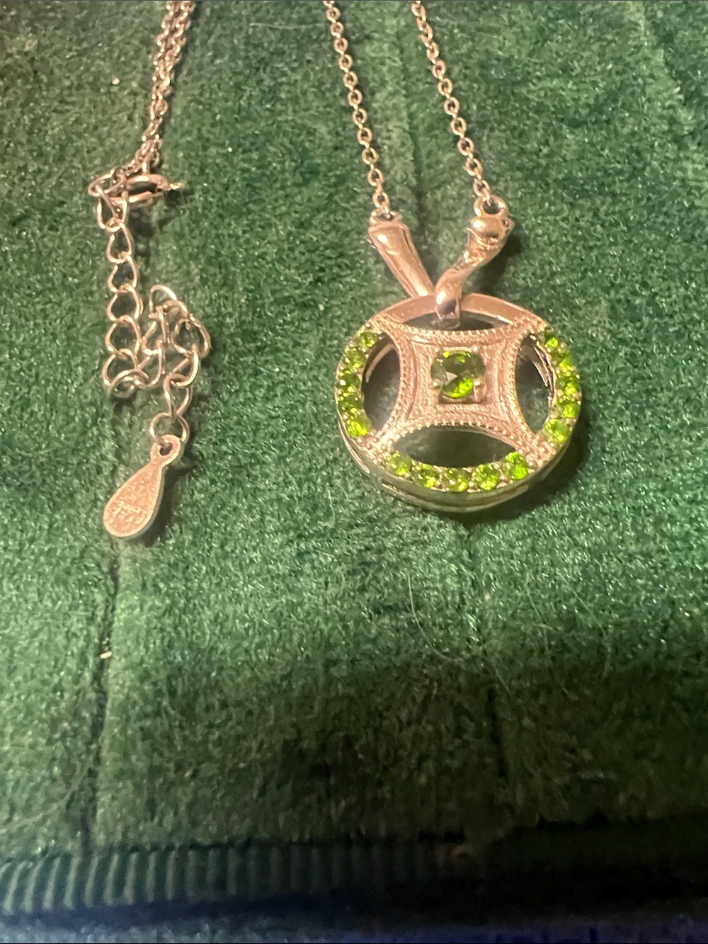 Silver Necklace with Peridot Green Crystal Pendant